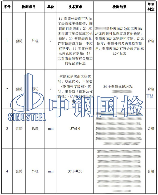 直螺紋套筒檢測項目結(jié)果