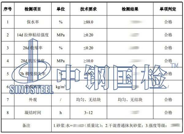 抗裂砂漿檢測項(xiàng)目結(jié)果