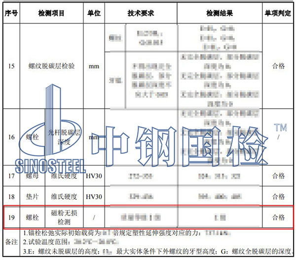 螺栓探傷檢測結(jié)果